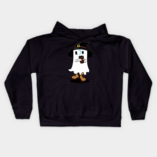 cute Ghost with witch hat drinking coffee Kids Hoodie